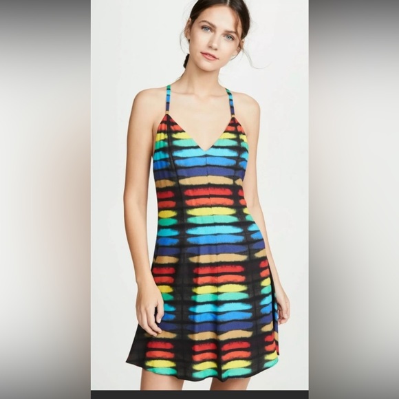 NWT. Alice + Olivia Alves Rainbow Tie-Dye Cross Cross Dress. NWT. - Picture 4 of 15